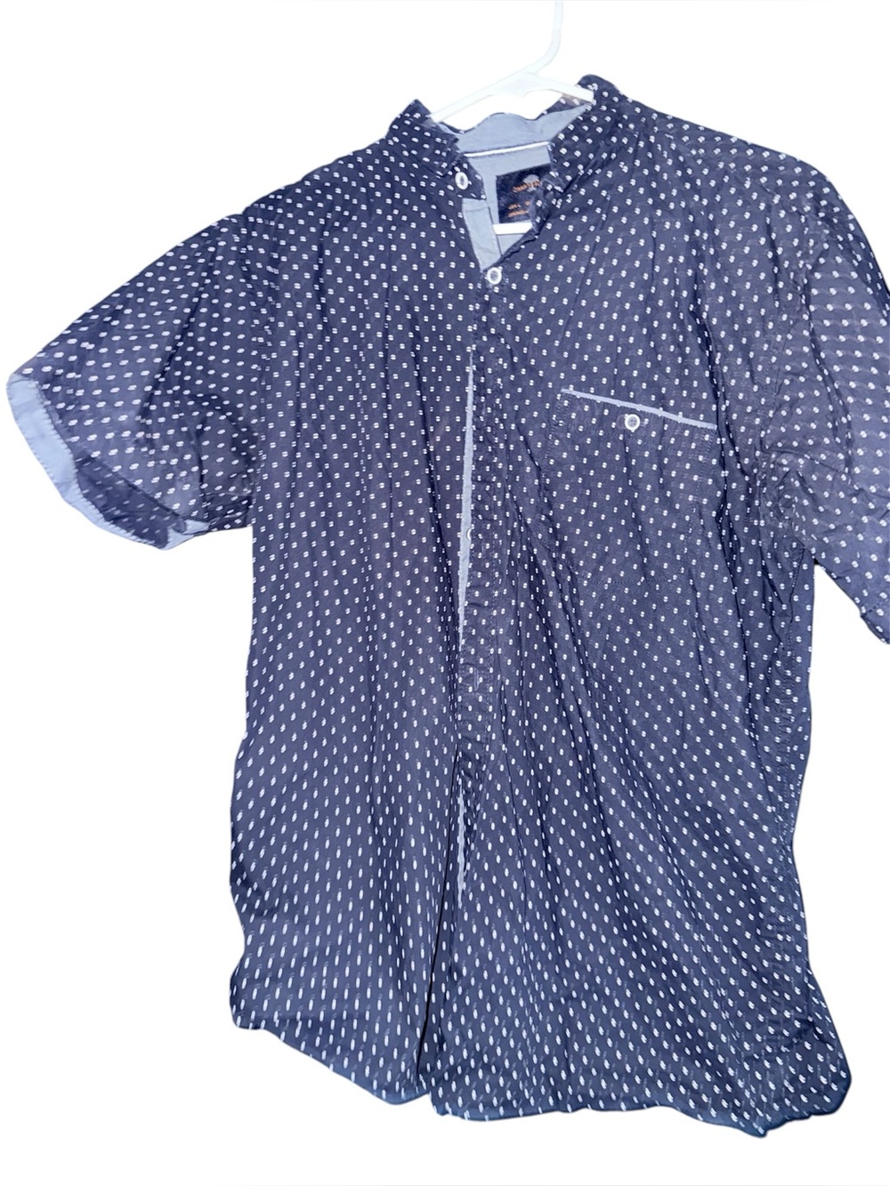 Craft+Flow Navy Blue Short Sleeve Printed Button-Up Shirt